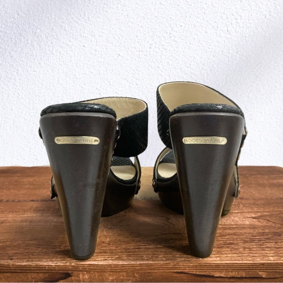 Luxury Jimmy Choo Ulrika Black Leather Snakeskin Wood Heels Size 38 - Picture 4 of 7